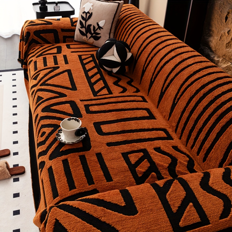 1pc New Bohemian Style Sofa Protector, Vintage Interlaced Comfortable Sofa Blanket, Suitable for Pets, Anti-slip Protection, Luxury Thick Velvet Sofa Cover, Machine Washable Soft Plush Furniture Decoration, Applicable to Armchairs, Double Sofas, Three-seaters, Four-seater, Combination sofa