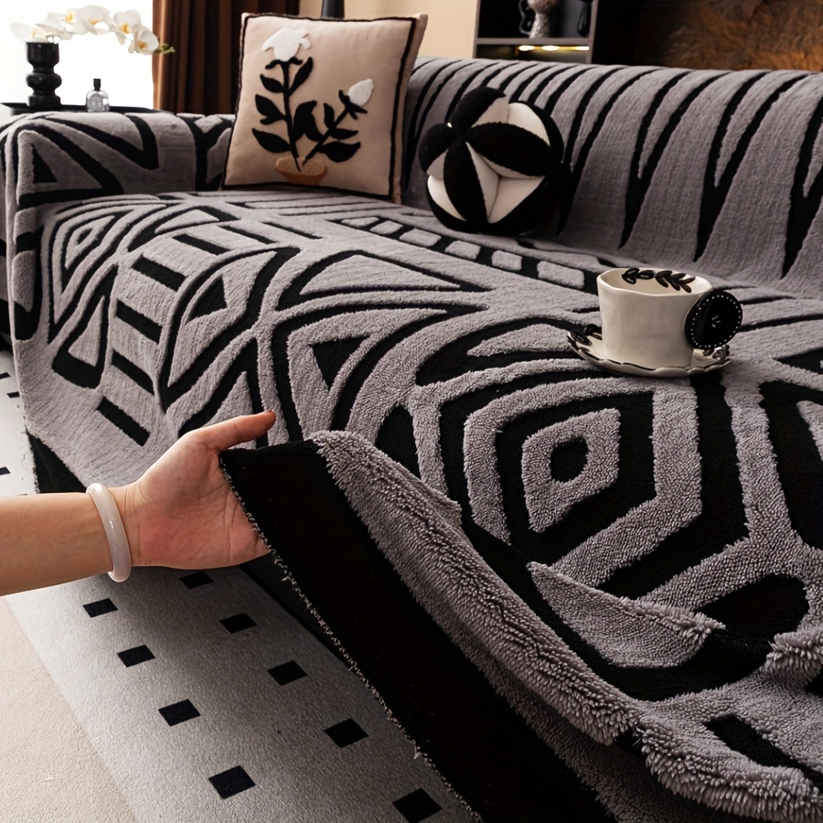 1pc New Bohemian Style Sofa Protector, Vintage Interlaced Comfortable Sofa Blanket, Suitable for Pets, Anti-slip Protection, Luxury Thick Velvet Sofa Cover, Machine Washable Soft Plush Furniture Decoration, Applicable to Armchairs, Double Sofas, Three-seaters, Four-seater, Combination sofa
