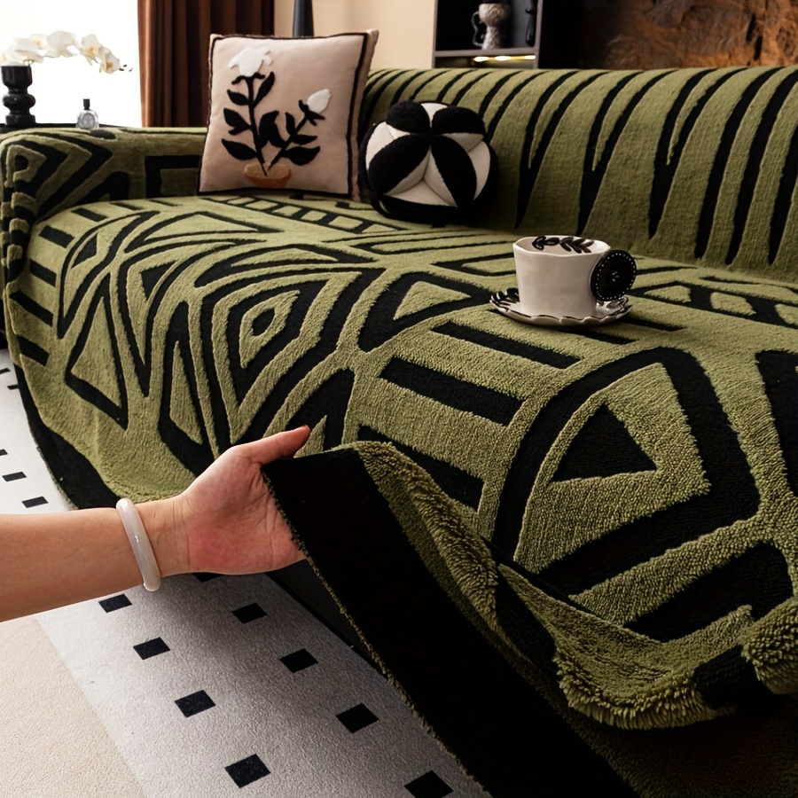 1pc New Bohemian Style Sofa Protector, Vintage Interlaced Comfortable Sofa Blanket, Suitable for Pets, Anti-slip Protection, Luxury Thick Velvet Sofa Cover, Machine Washable Soft Plush Furniture Decoration, Applicable to Armchairs, Double Sofas, Three-seaters, Four-seater, Combination sofa