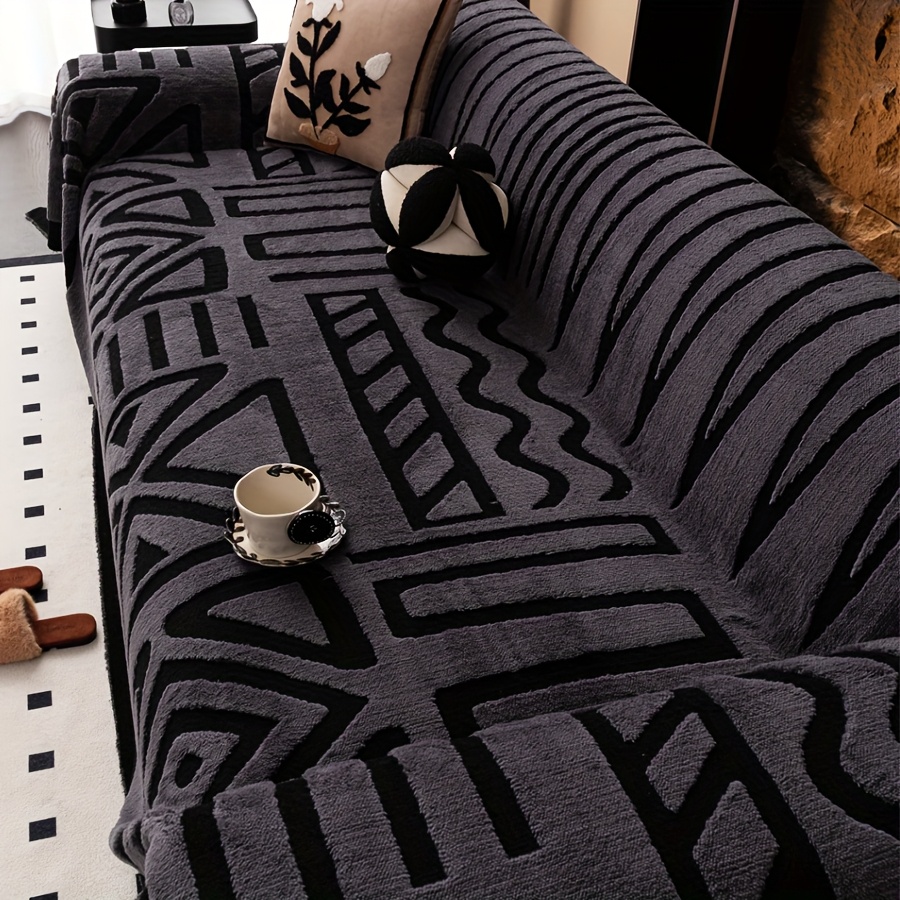 1pc New Bohemian Style Sofa Protector, Vintage Interlaced Comfortable Sofa Blanket, Suitable for Pets, Anti-slip Protection, Luxury Thick Velvet Sofa Cover, Machine Washable Soft Plush Furniture Decoration, Applicable to Armchairs, Double Sofas, Three-seaters, Four-seater, Combination sofa