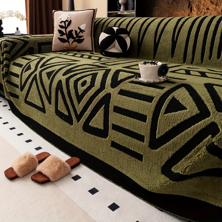 1pc New Bohemian Style Sofa Protector, Vintage Interlaced Comfortable Sofa Blanket, Suitable for Pets, Anti-slip Protection, Luxury Thick Velvet Sofa Cover, Machine Washable Soft Plush Furniture Decoration, Applicable to Armchairs, Double Sofas, Three-seaters, Four-seater, Combination sofa