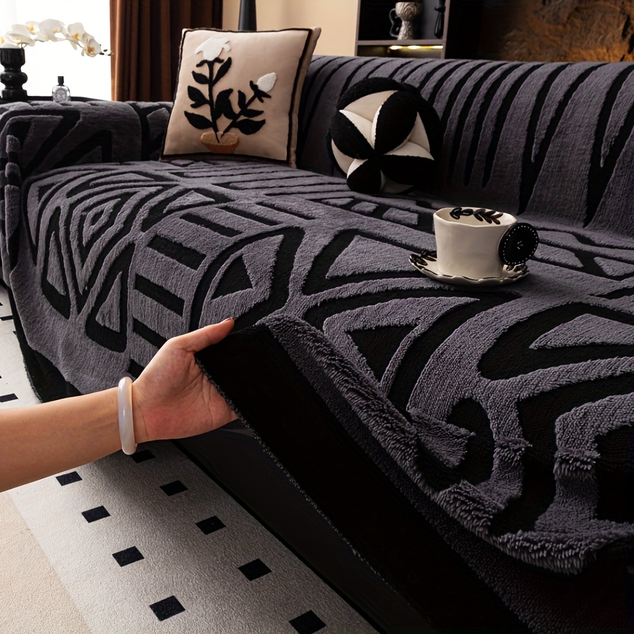 1pc New Bohemian Style Sofa Protector, Vintage Interlaced Comfortable Sofa Blanket, Suitable for Pets, Anti-slip Protection, Luxury Thick Velvet Sofa Cover, Machine Washable Soft Plush Furniture Decoration, Applicable to Armchairs, Double Sofas, Three-seaters, Four-seater, Combination sofa