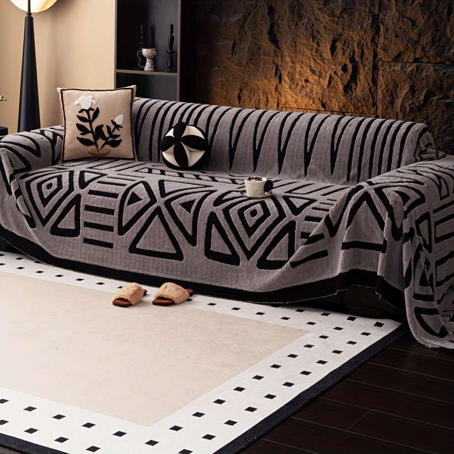 1pc New Bohemian Style Sofa Protector, Vintage Interlaced Comfortable Sofa Blanket, Suitable for Pets, Anti-slip Protection, Luxury Thick Velvet Sofa Cover, Machine Washable Soft Plush Furniture Decoration, Applicable to Armchairs, Double Sofas, Three-seaters, Four-seater, Combination sofa