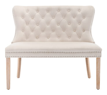 Button Pattern Dining Chair, Upholstered Living Room Chair, Chair with Oak Legs, Modern Leisure Bench, Double Chair, Beige
