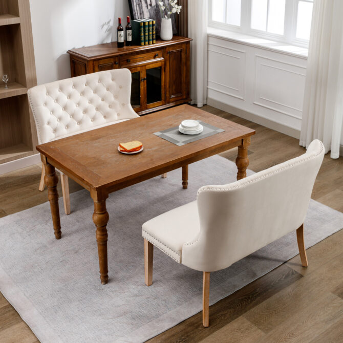Dining Chair Modern Bench Beige - Image 3