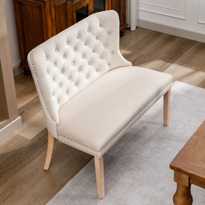 Dining Chair Modern Bench Beige - Image 4