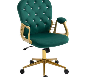 Velvet Home Office Chair with Wheels, Cute Chair with Side Arms and Wheels 360°for Living Room, Bedroom,and Vanity Room,Bling Desk Nail Desk for Women,Adjustable Height,Green