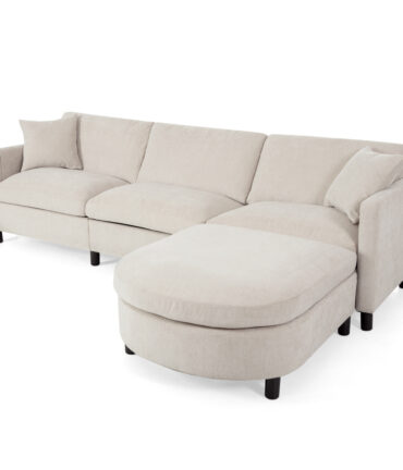 Sectional Sofa Couch With 1 Ottoman,Seat Cushion and Back Cushion Removable