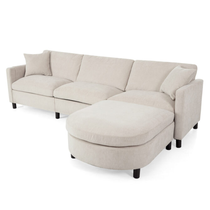 Sectional Sofa Couch With 1 Ottoman,Seat Cushion and Back Cushion Removable