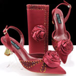 Women Pointed Toe Shoes Bag Handmade Floral Decoration Simple Elegant Two Piece Sets