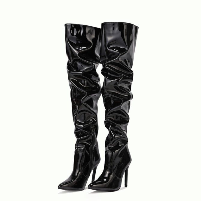 Leather Stiletto High Heel Boots - Image 3