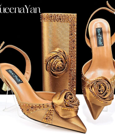 Women Pointed Toe Shoes Bag Handmade Floral Decoration Simple Elegant Two Piece Sets