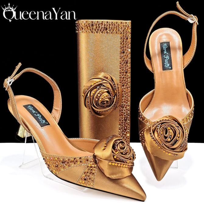 Women Pointed Toe Shoes Bag Handmade Floral Decoration Simple Elegant Two Piece Sets