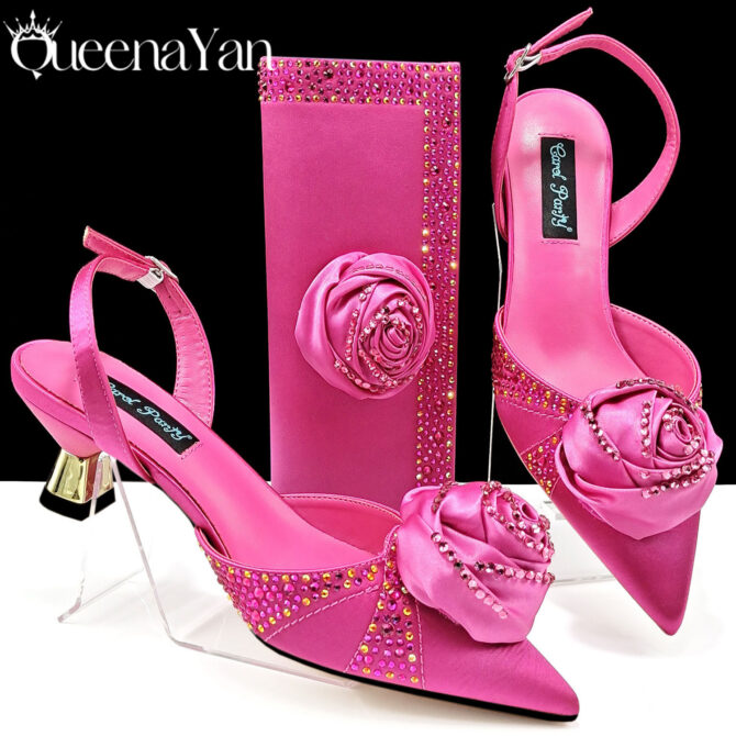 Women Pointed Toe Shoes Bag Handmade Floral Decoration Simple Elegant Two Piece Sets