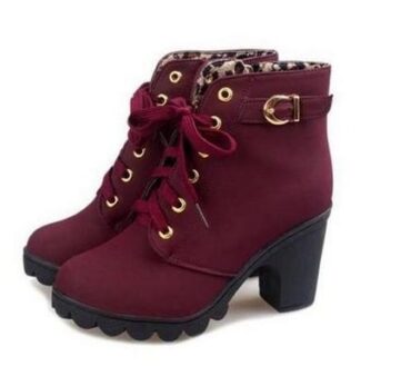 New High Heel Women's Boots Cross Tie Short Boots Thick Heel Martin Boots Leather Boots