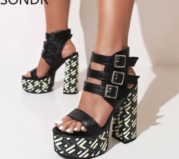 Womens Platform Peep Toe Belt Buckle Sandals Cut Out Super 15CM High Heel Shoes Sexy Gladiator Punk Plus New