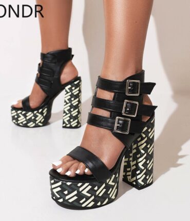 Womens Platform Peep Toe Belt Buckle Sandals Cut Out Super 15CM High Heel Shoes Sexy Gladiator Punk Plus New