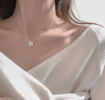 ANENJERY Flash Cubic Zircon Snowflake Pendant Necklace Fashion Clavicle Chain Rose Gold Silver Color Necklace For Women