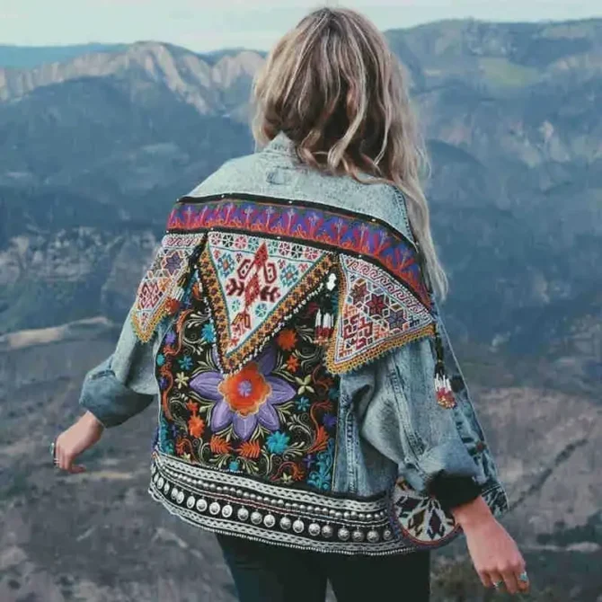 Cotton Floral Appliques Embroidery Blue Denim Jacket Women Coats Vintage Coat Long Sleeve Outerwear Female Jackets
