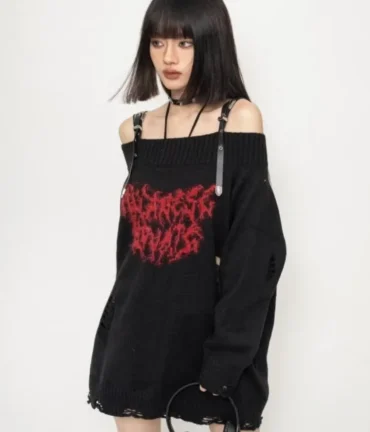 Gothic Hollow Knitted Jacquard Sweater