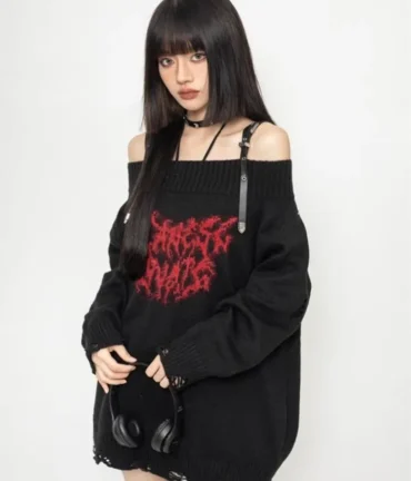 Gothic Hollow Knitted Jacquard Sweater