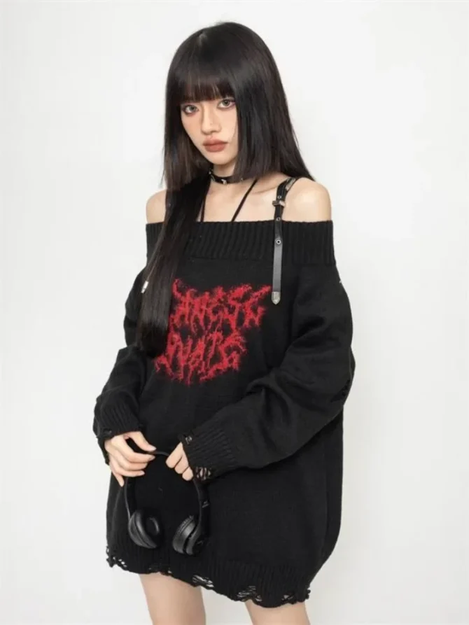 Gothic Hollow Knitted Jacquard Sweater - Image 6