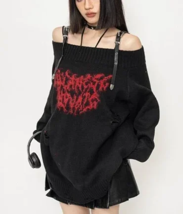 Gothic Hollow Knitted Jacquard Sweater