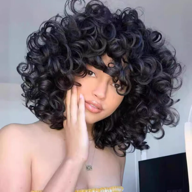 European And American Wigs Black Short Curly Hair Wig Headgear Cross-border Wig