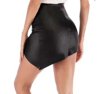 New Style Temperament Mini Skirt Splicing Pu Patent Leather Skirt