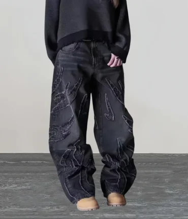 Embroidery Baggy Jeans Pants