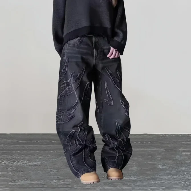 Embroidery Baggy Jeans Pants - Image 3