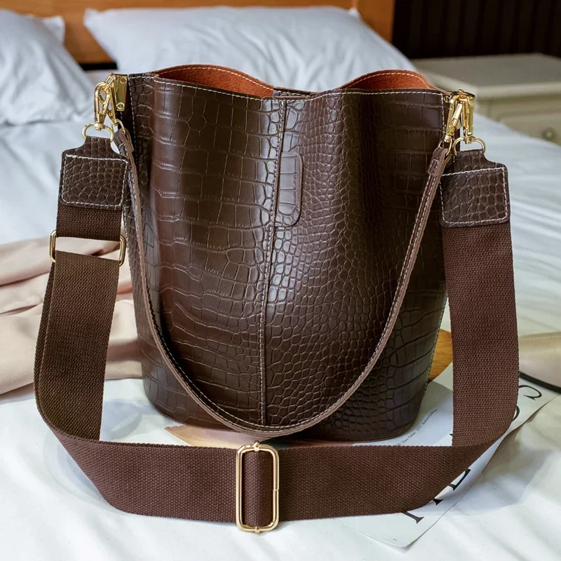 Vintage Leather Stone Pattern Crossbody Bags for Women New Shoulder Bag Fashion Handbags and Purses Bucket Bags