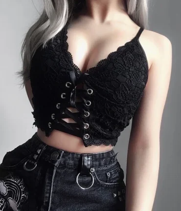 Sexy Lace Strap Crop Tops For Women Fashion Sleeveless Design Corset Bustier Party Top Bralette Short Camisole