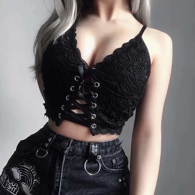 Sexy Lace Strap Crop Tops For Women Fashion Sleeveless Design Corset Bustier Party Top Bralette Short Camisole