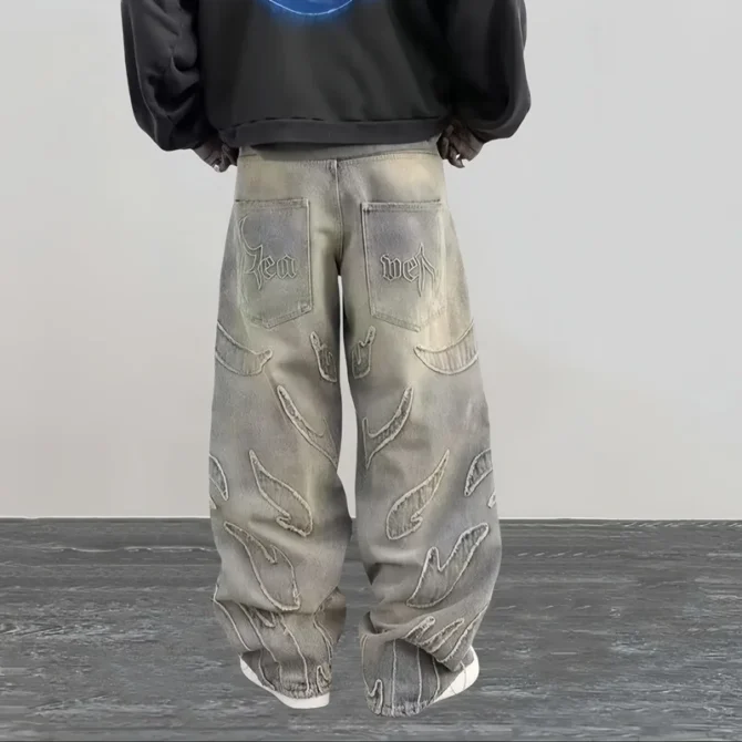 Embroidery Baggy Jeans Pants - Image 2