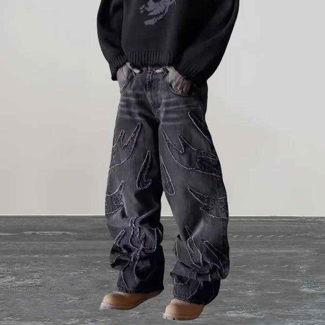Embroidery Baggy Jeans Pants - Image 5