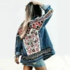 Denim jacket for women vintage floral appliques Embroidery boho jacket long sleeve Outerwear coat female jackets