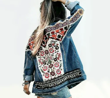 Denim jacket for women vintage floral appliques Embroidery boho jacket long sleeve Outerwear coat female jackets