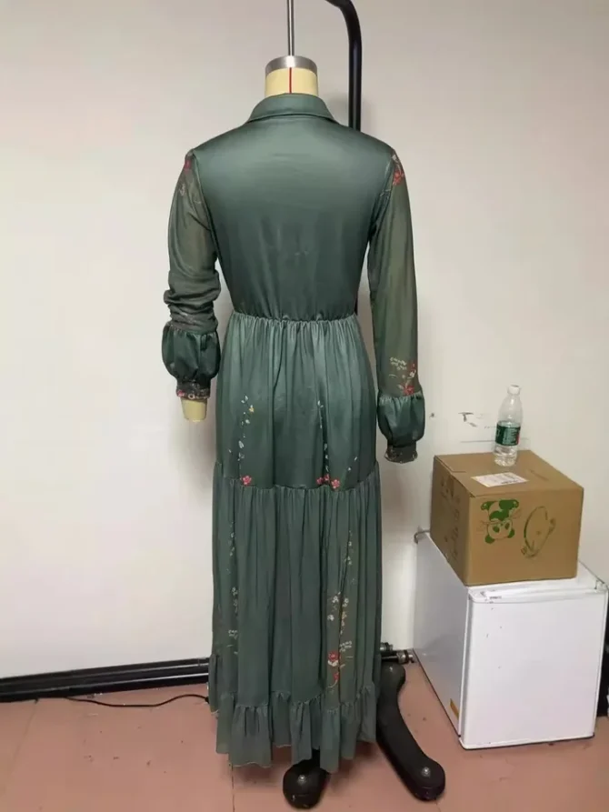Ethnic Collar Buttons Long Sleeve Dress - Image 3