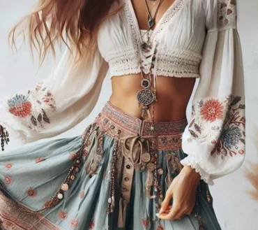 Lantern Sleeves Blouse Floral Pattern V Neck Lace-up Ethnic Style Women Tops Spring Cropped Chic Blouses