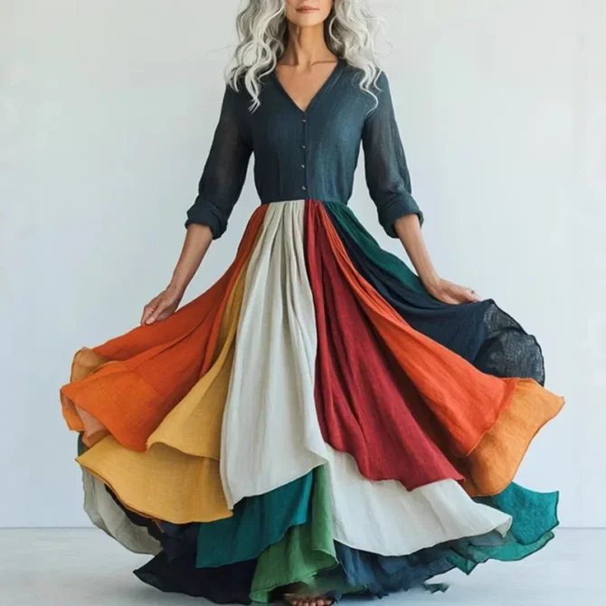 Floral Maxi Dresses Elegant Wrinkles Lady Chic - Image 5