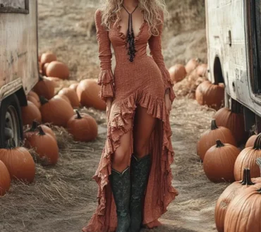 Women Ethnic Retro Solid Ruffle Irregular Dress American Retro Casual V-Neck Flare Sleeve Slim Dresses