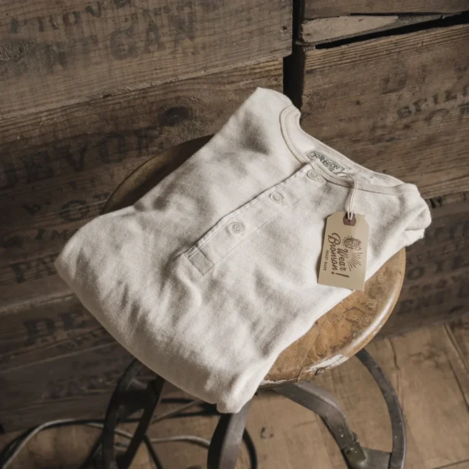 1900's Henley Shirt 200g Ring Spun Cotton T Shirt Beige Vintage Menswear