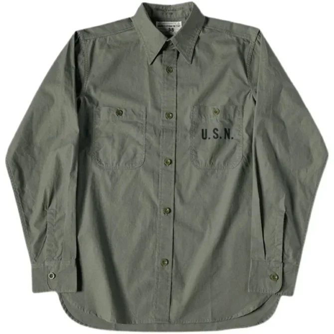 Rugged Bronson USN N-3 Utility Shirt Vintage Mens Long Sleeve Workshirt Olive Drab