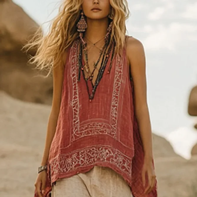 Ethnic Tank Tops Imitation Loose-Fitting - Image 5