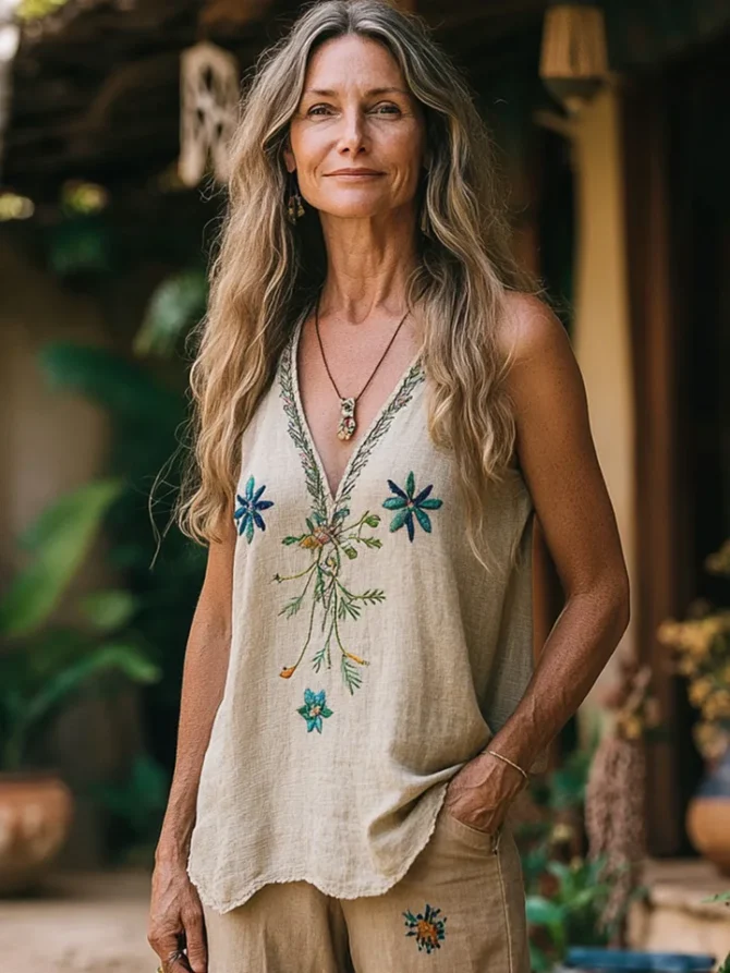 Ethnic Tank Tops Imitation Loose-Fitting - Image 2