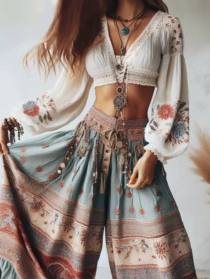 Lantern Sleeves Ethnic Chic Blouses - Image 2