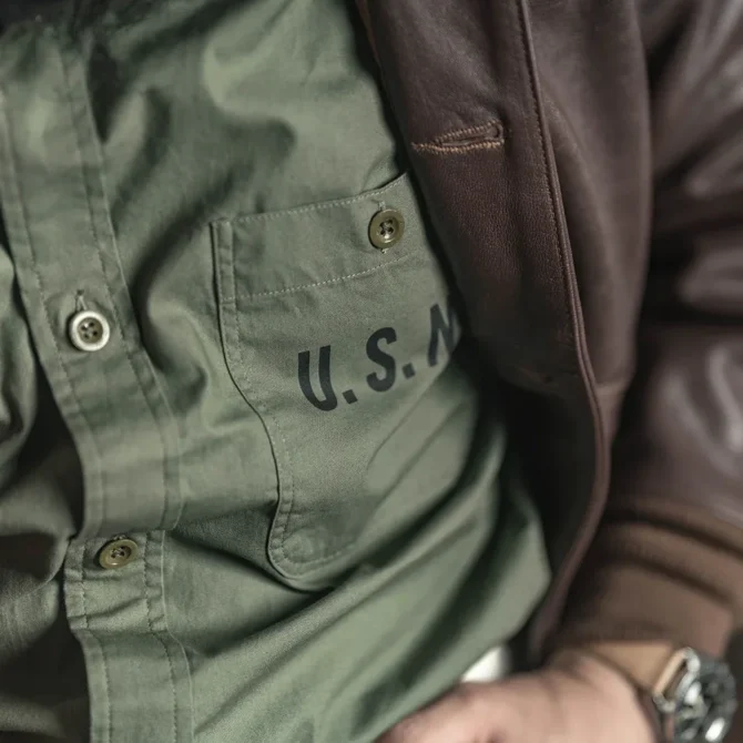 Rugged Bronson USN N-3 Utility Shirt Vintage Mens Long Sleeve Workshirt Olive Drab