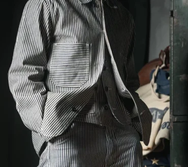 Rugged Bronson Hickory Stripe Railroad Jacket Vintage Style Men Denim Chore Coat