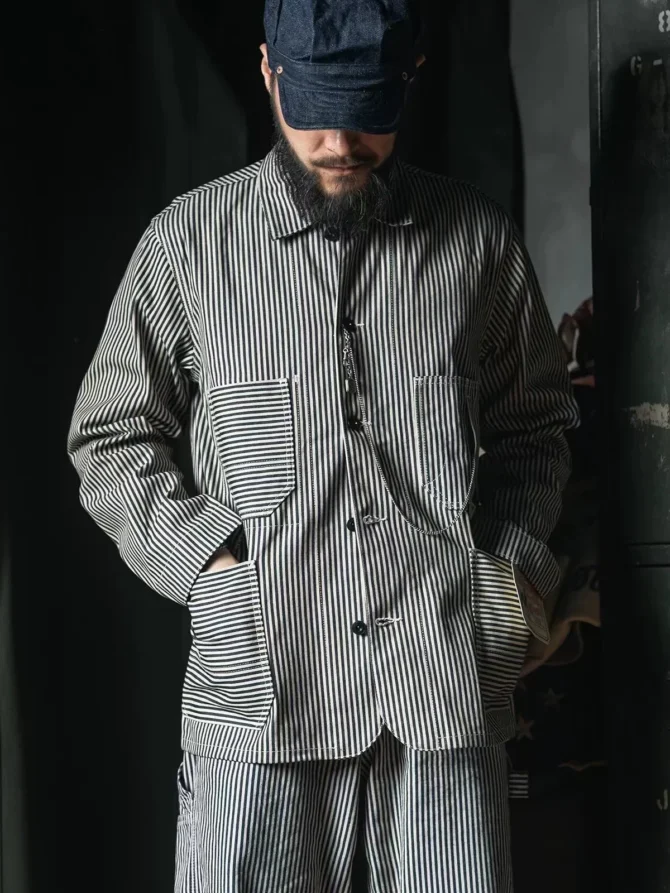 Hickory Stripe Railroad Jacket Vintage Denim Chore - Image 2